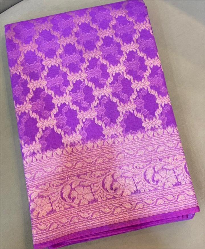 Banarasi  chanderi sarees - lavander color Search code 5221